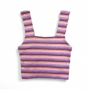 American Eagle Pink Purple Striped Square Neck Tank Top Cropped‎ Women's Small